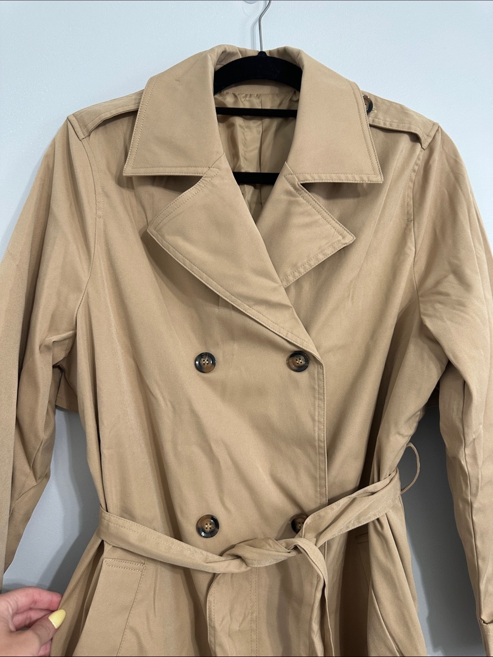 NWOT Cupshe Tan Double-Breasted Trench Coat with Belt - Picture 7 of 12